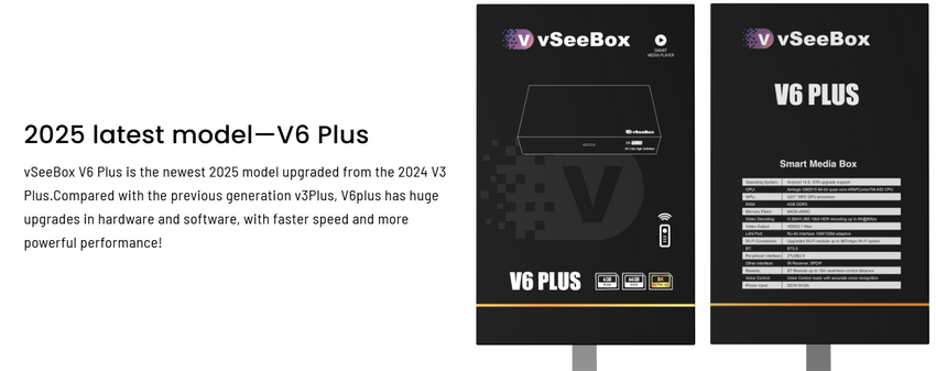vSeeBox V6 Plus – 2025 Android TV Streaming Box with Split-Screen & Backlit Remote